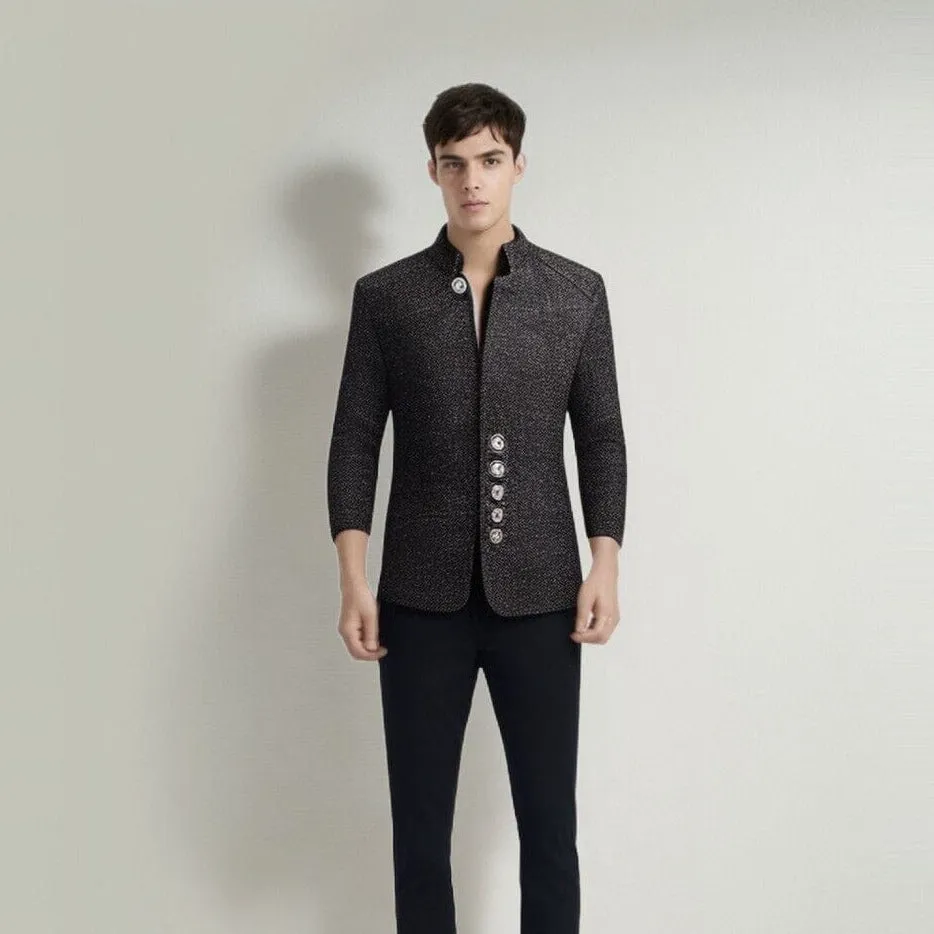 The Ontario Slim Fit Mandarin Collar Jacket - Charcoal