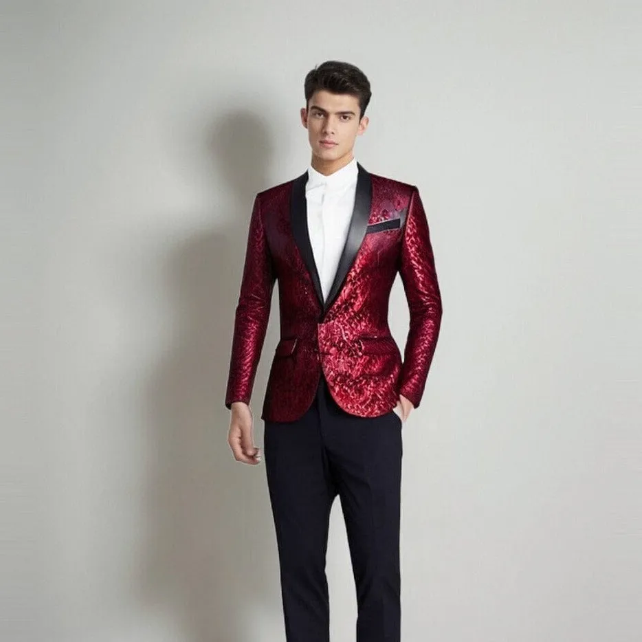 The Talbot Slim Fit Blazer Suit Jacket -  Burgundy