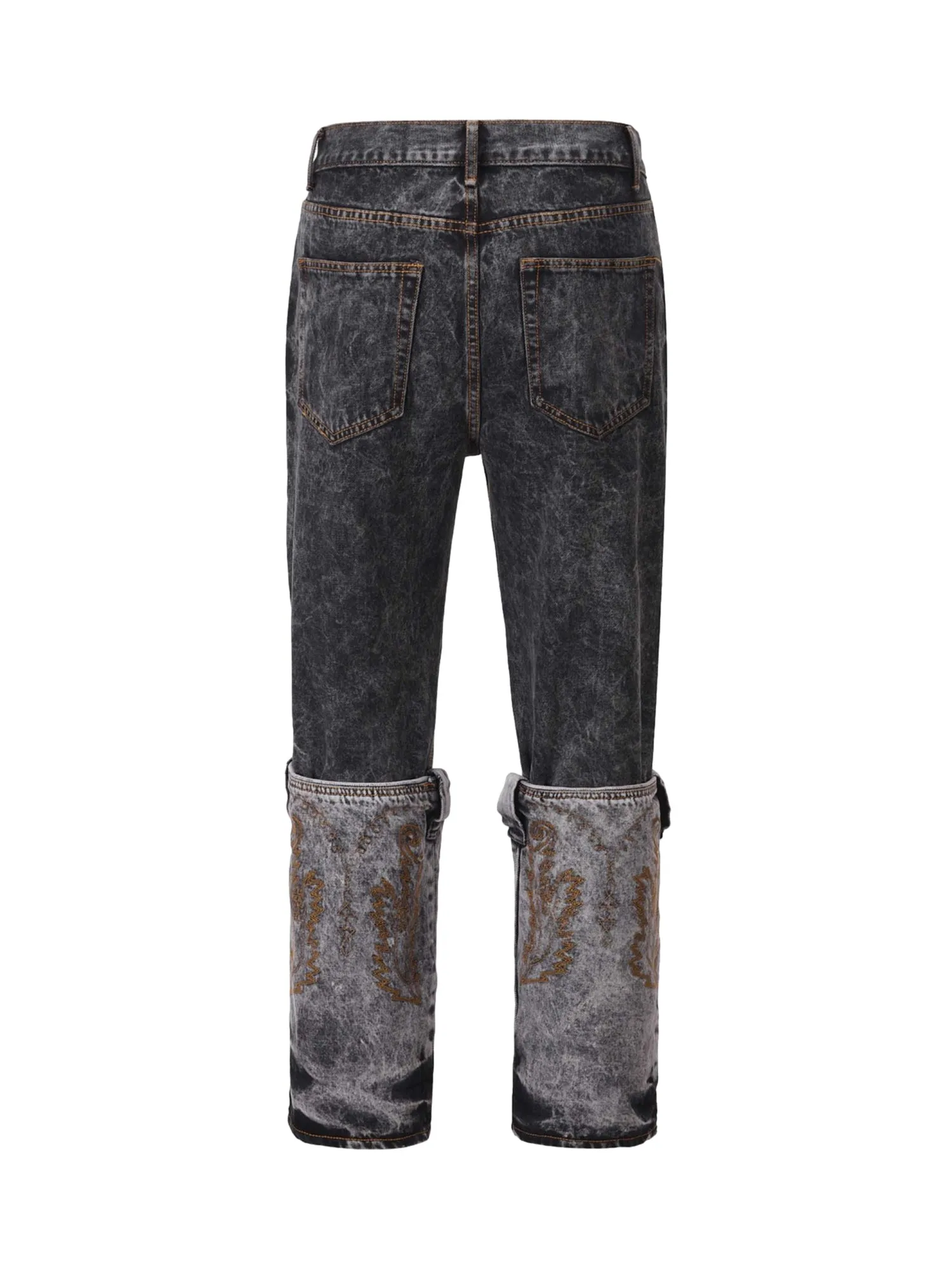 Thesupermade Acid wash Embroidery Stitching Two-tone Jeans - 1744