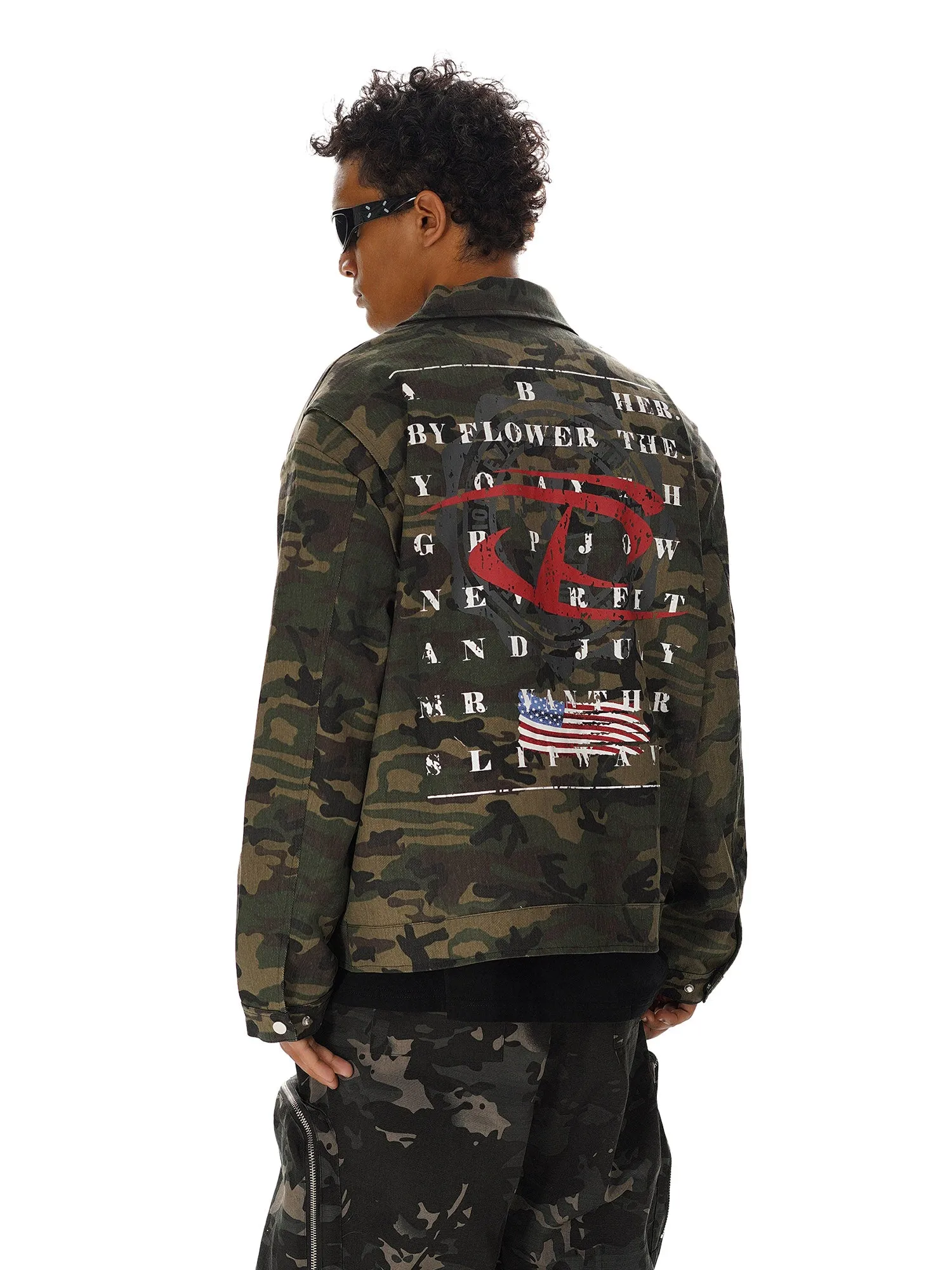 Thesupermade Hip-hop Shoulder Pad Camouflage Washed Jacket