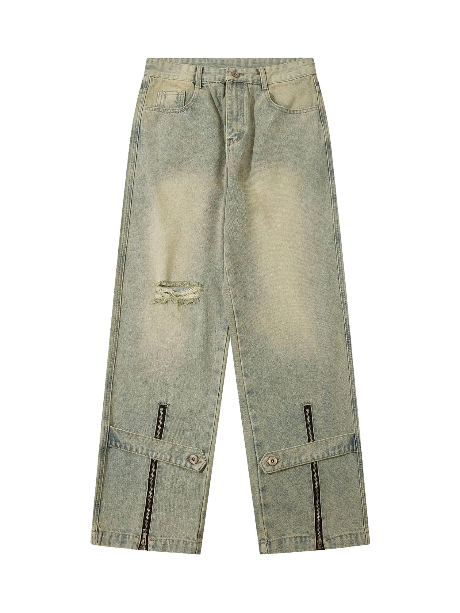 Thesupermade Street Zipper Design Washed Jeans