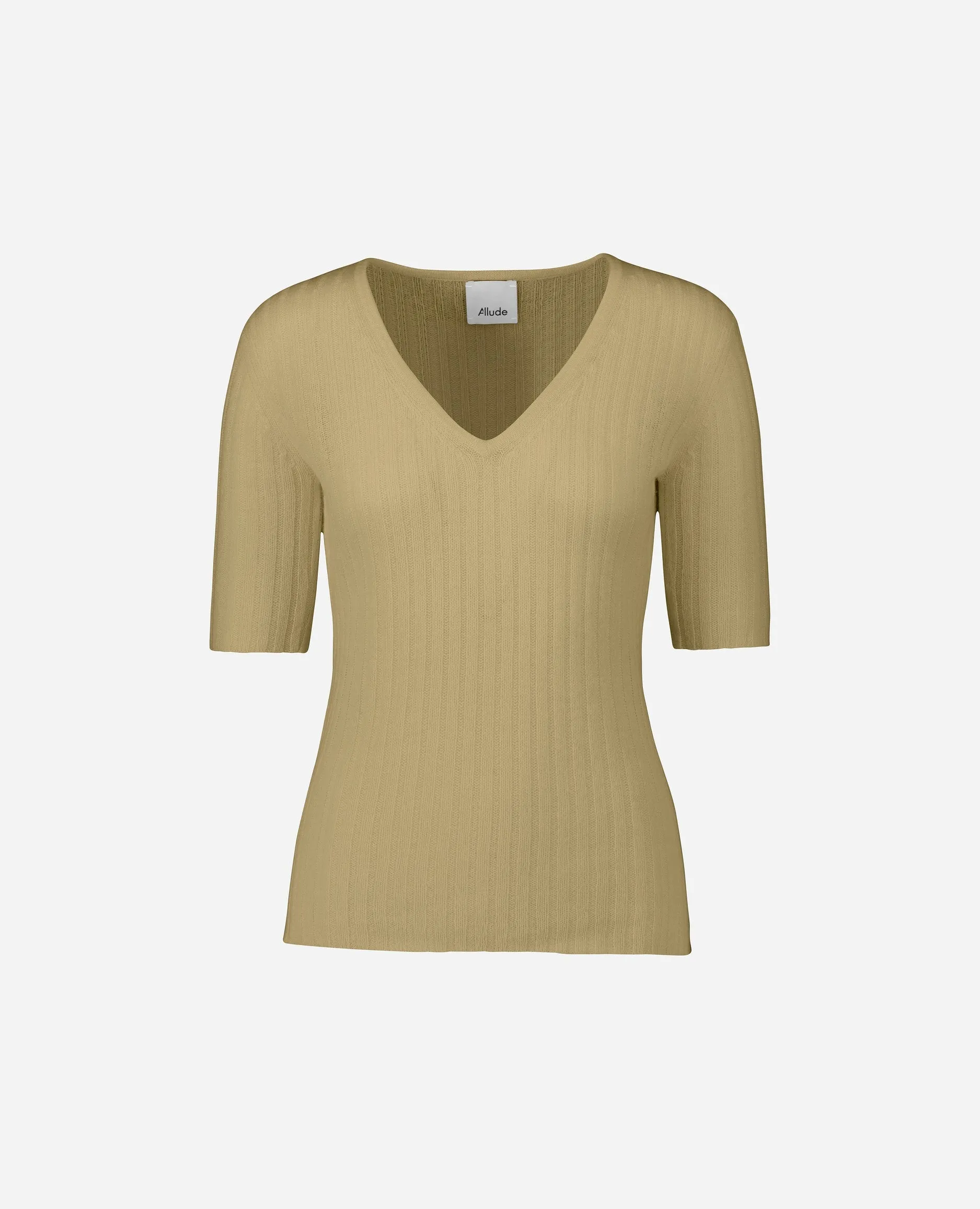 V-Pullover aus Cashmere in Beige