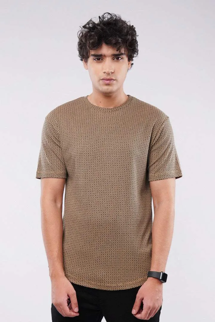 Vector Curved Hem T-Shirt - Brown