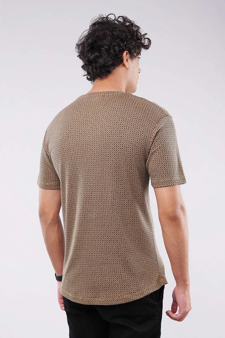 Vector Curved Hem T-Shirt - Brown