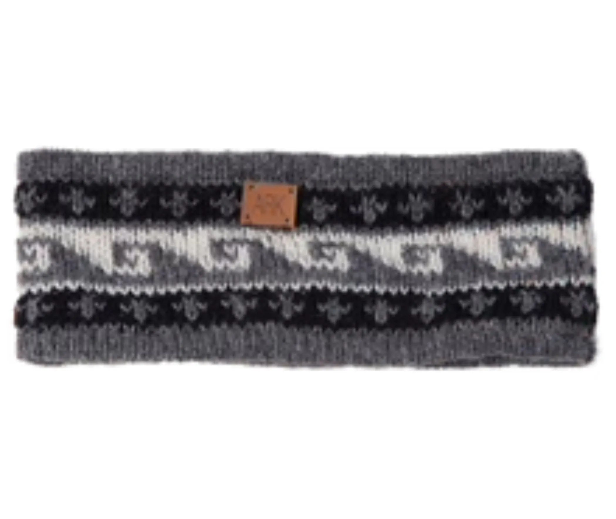 Wave pattern Head Band, Wool Knit Ear Muff, Fleece Lining, Unisex Gift Grey