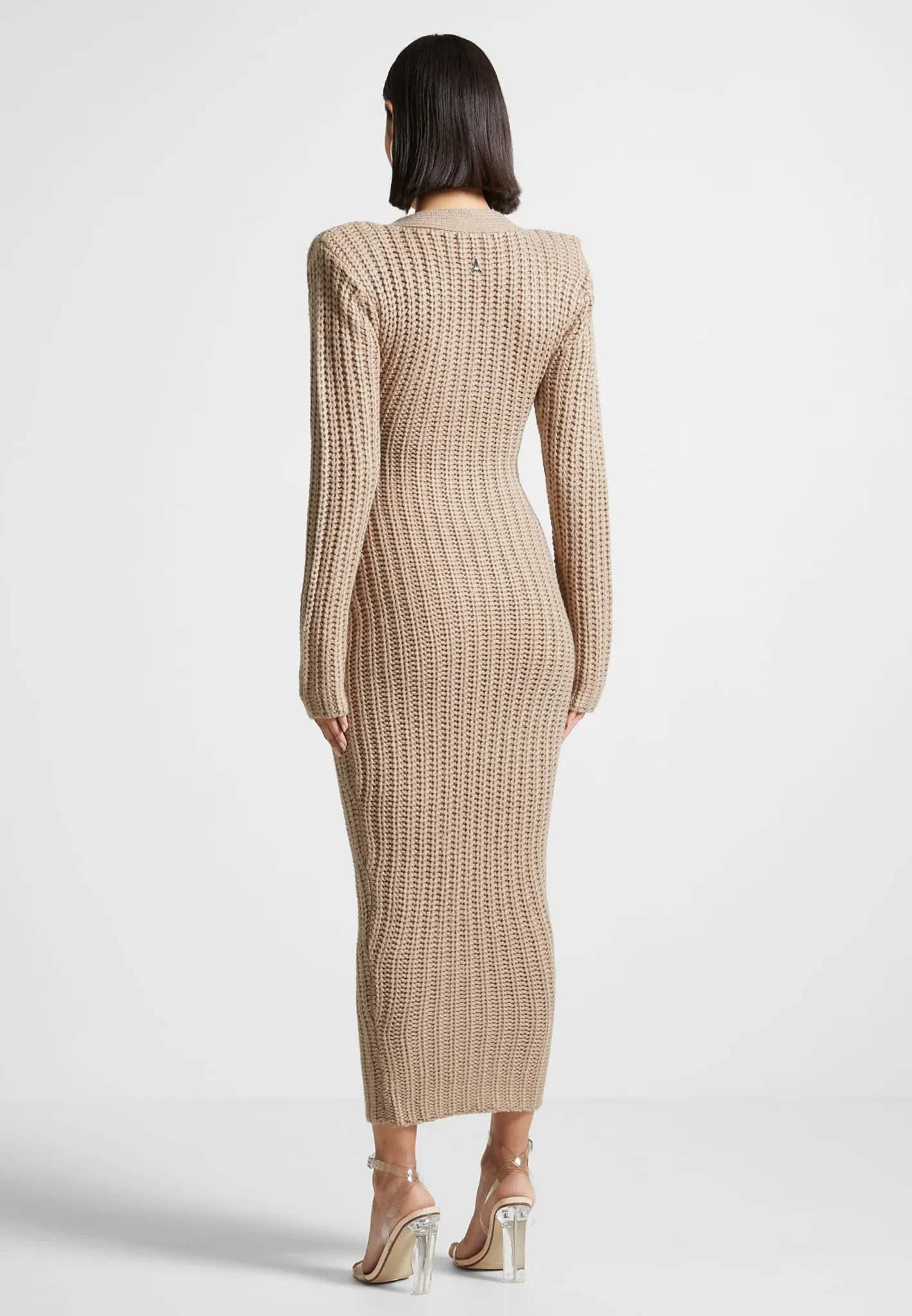 Taupe Wide Shoulder Knitted Midaxi Dress for Women - Stylish and Comfortable