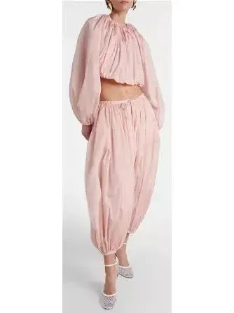 Women’s Balloon Pleated Cropped Jacket and Pant Set