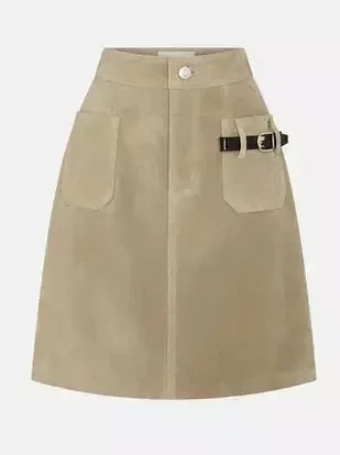 Women’s Belted Pocket Suede Mini Skirt