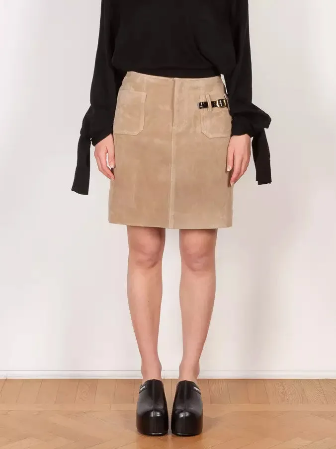 Women’s Belted Pocket Suede Mini Skirt