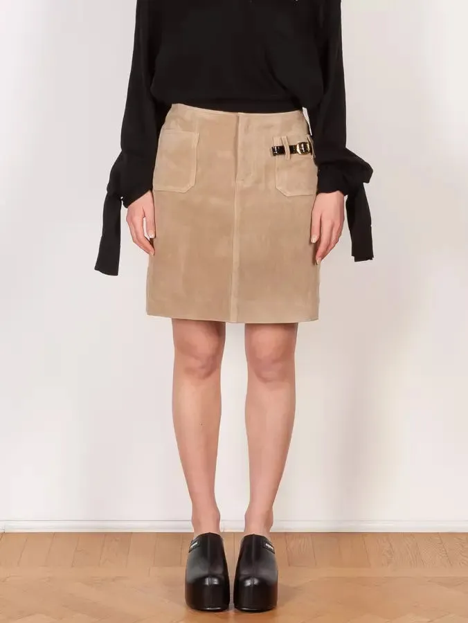 Women’s Belted Pocket Suede Mini Skirt