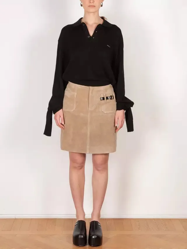 Women’s Belted Pocket Suede Mini Skirt