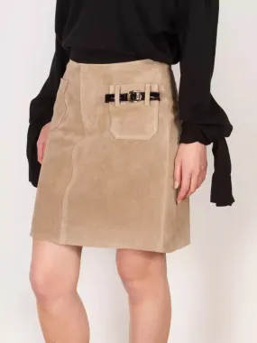 Women’s Belted Pocket Suede Mini Skirt