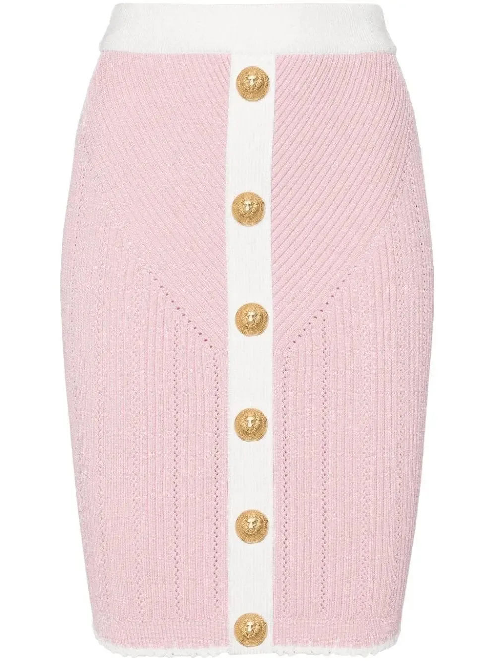 Women’s Buttoned Two-Toned Knit Skirt in Pink and White