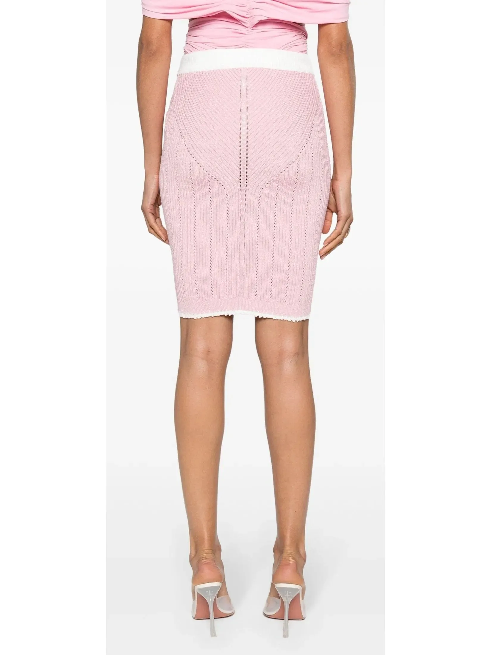 Women’s Buttoned Two-Toned Knit Skirt in Pink and White