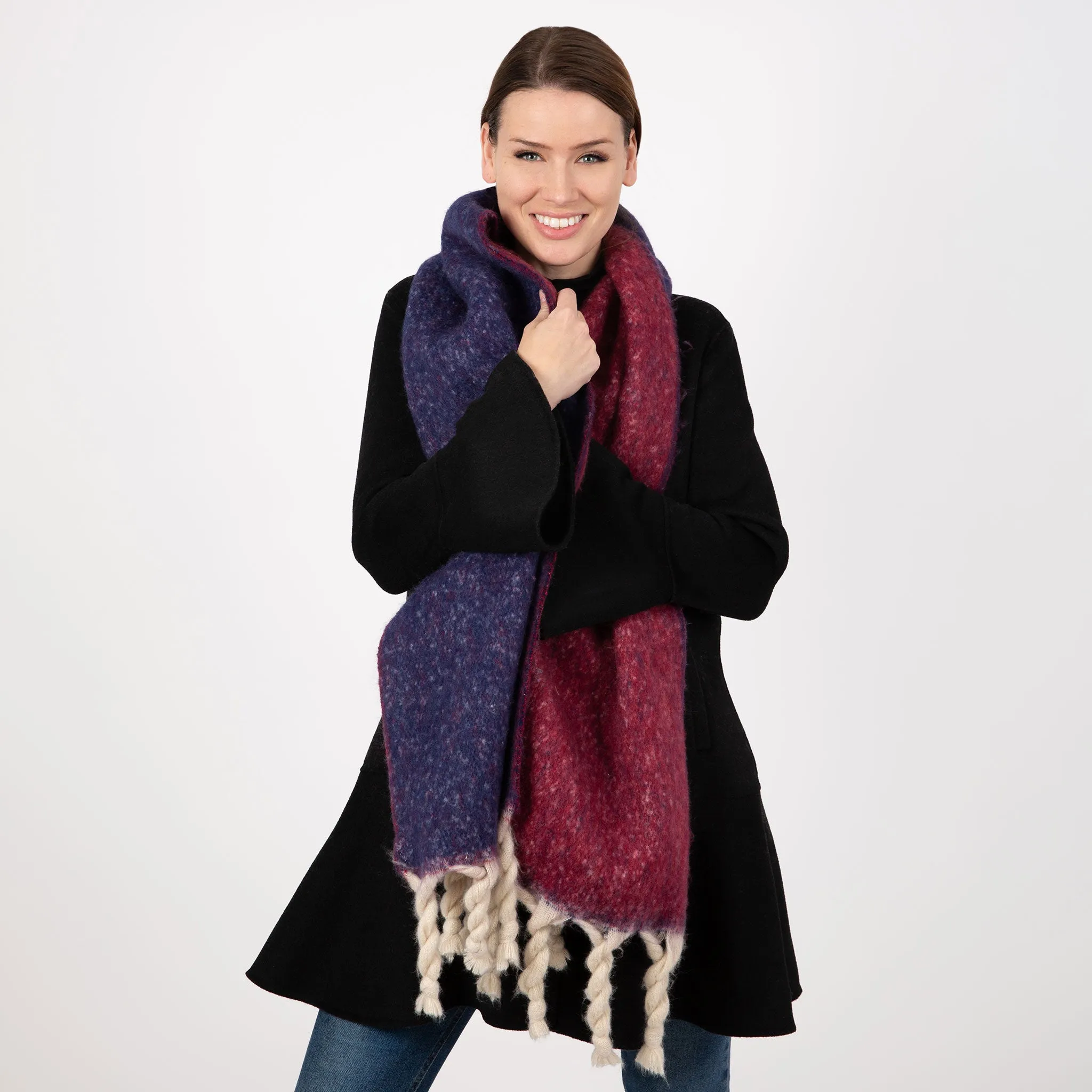 Women’s Reversible Two-Tone Blanket Scarf with Tassels