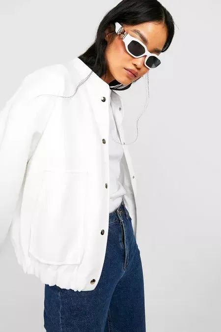 WOOL LOOK OVERSIZED BOMBER JACKET WHITE