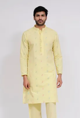 Yellow Dobby Button Down Kurta