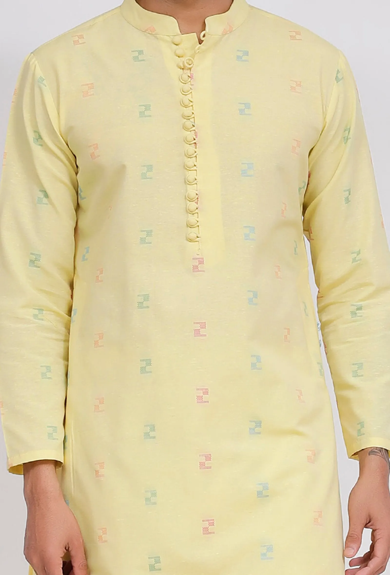 Yellow Dobby Button Down Kurta