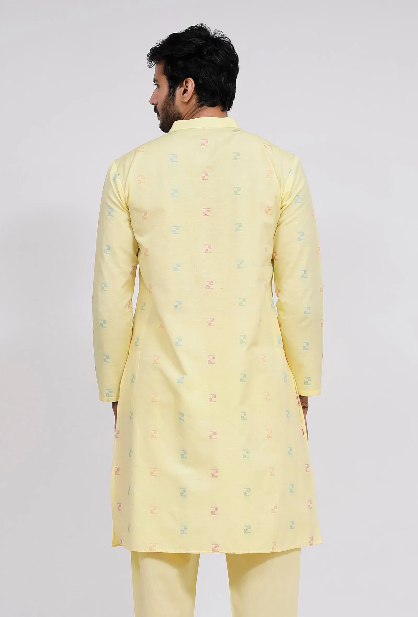 Yellow Dobby Button Down Kurta