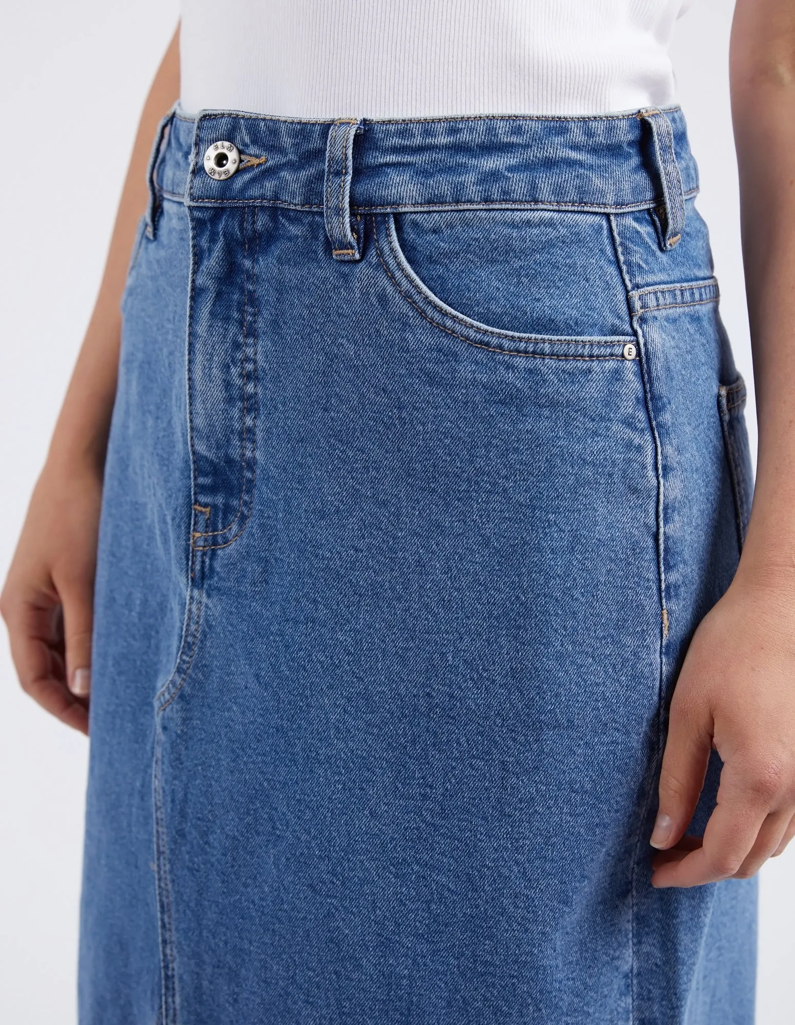 Zoe Midi Denim Skirt Mid Blue Wash