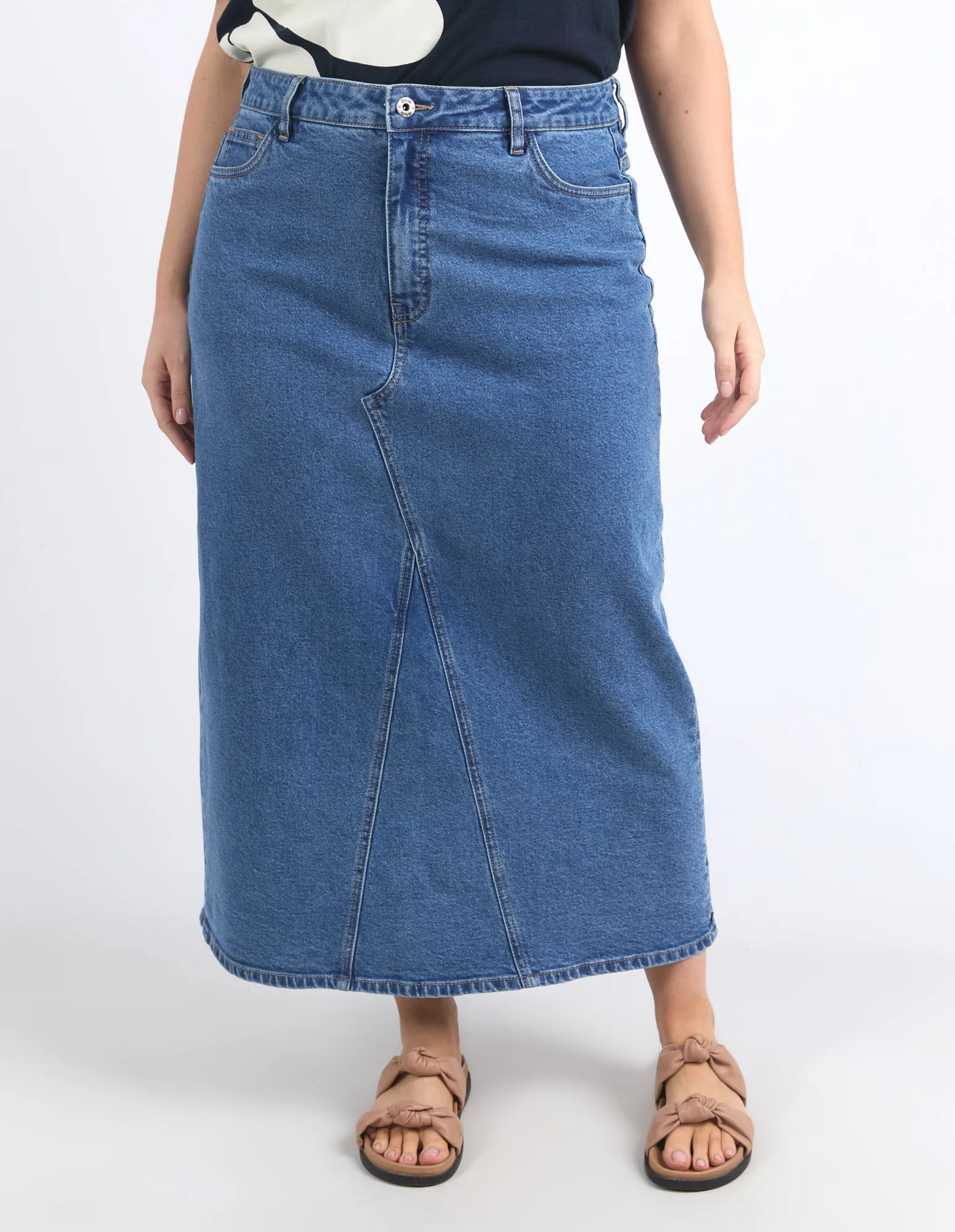 Zoe Midi Denim Skirt Mid Blue Wash