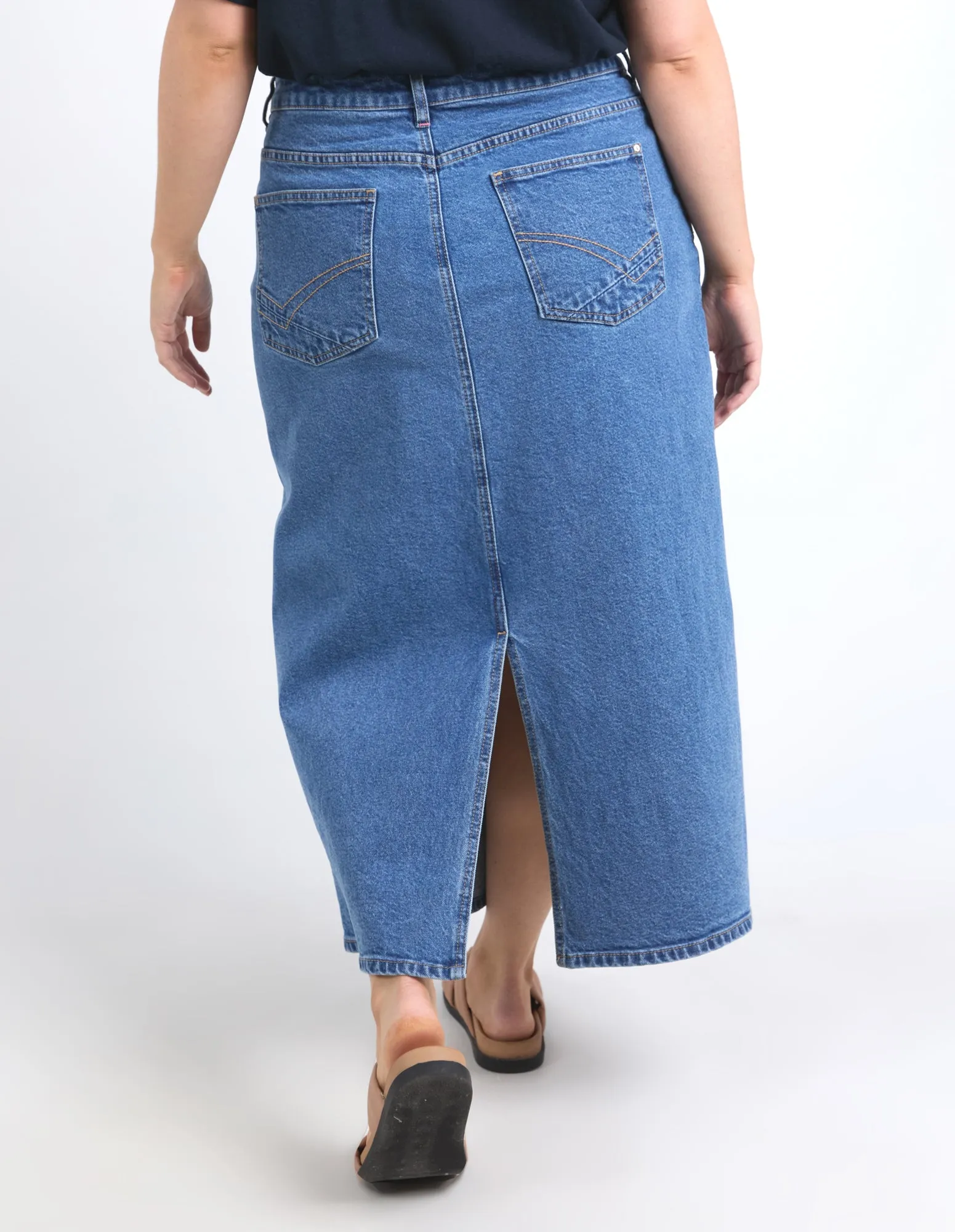 Zoe Midi Denim Skirt Mid Blue Wash